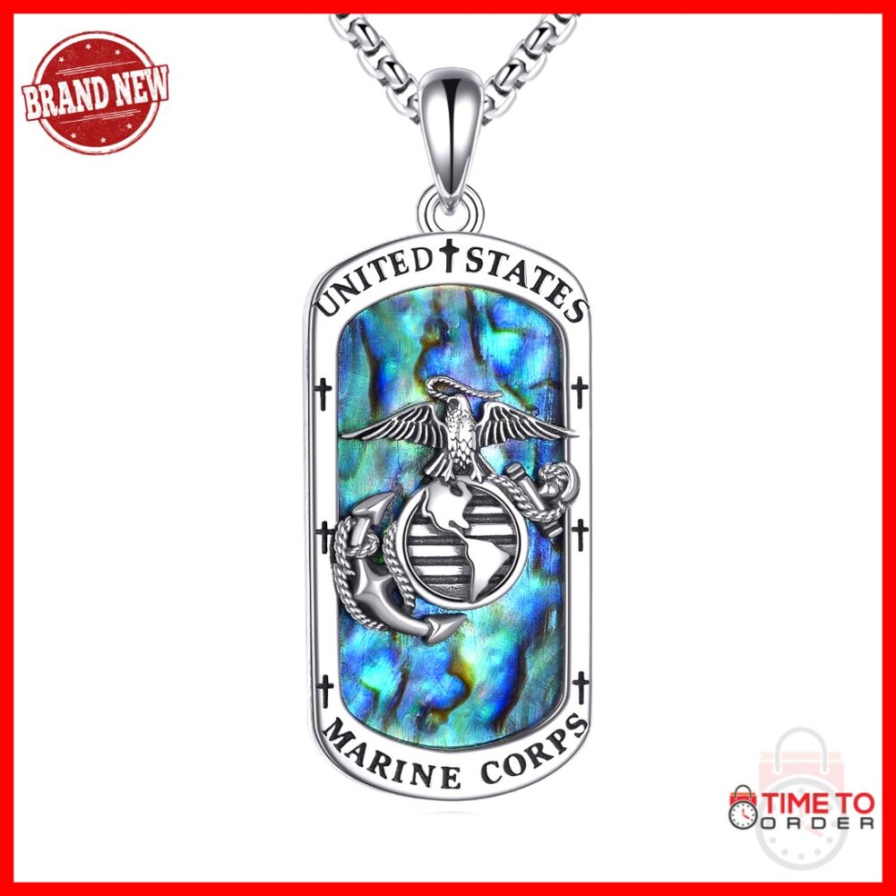 Sterling Silver Marine Pendant Necklace Dog Tags Military Jewelry Gift
